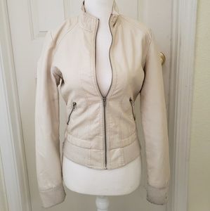 CREAM FAUX LEATHER JACKET